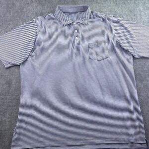 B‎ Draddy Polo XL Blue Striped Short Sleeve Pocket Logo Cotton Stretch Golf